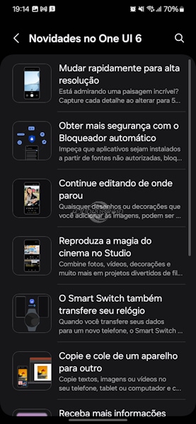 Samsung apresentação das novidades depois da instalação do Android 14