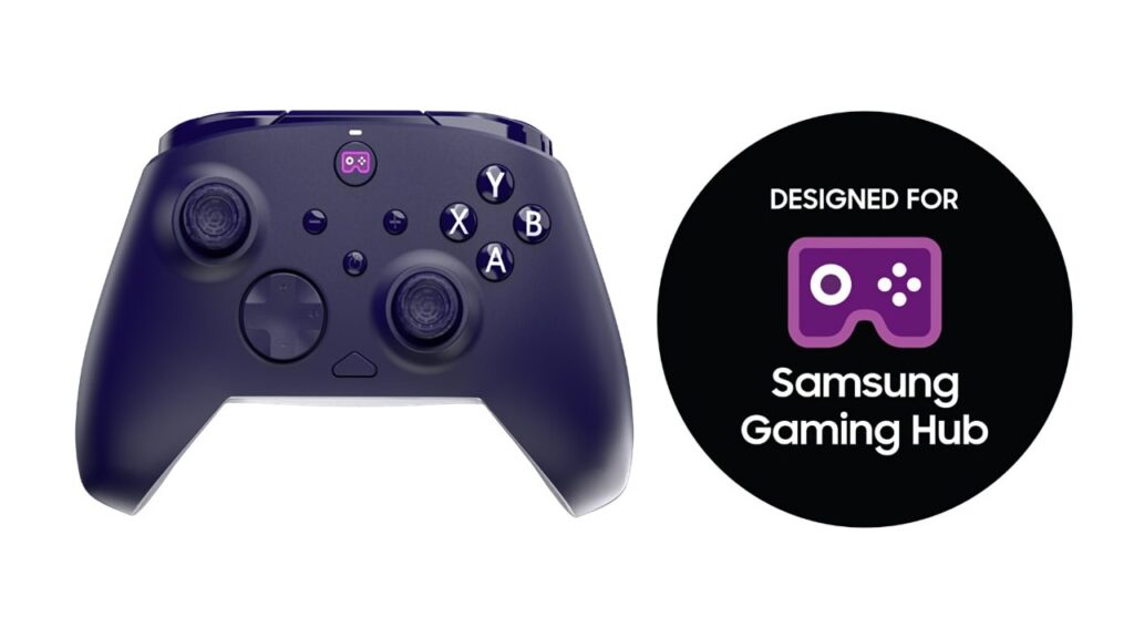 Designed for Samsung Gaming Hub logo e controle Replay Midnight Blue da PDP