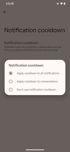 Android 15 Resfriamento de notificação (Notification cooldown)