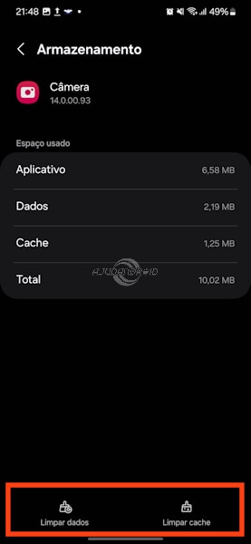 Android, tela sobre o aplicativo de câmera da Samsung cache