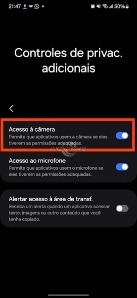Android opção de acesso à câmera