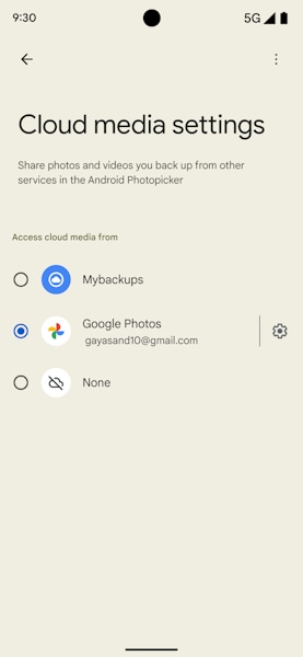 Android Seletor de fotos opção para escolher serviço na nuvem