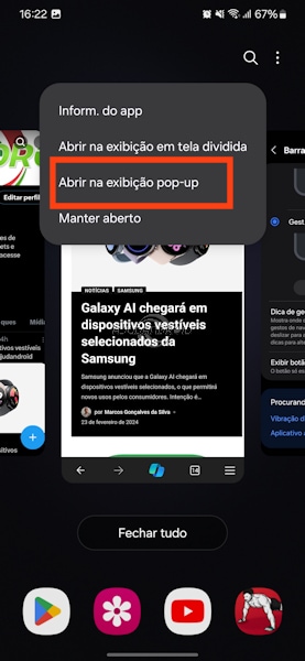 Android utilizar dois aplicativos ou mais na tela dividida com janela pop-up