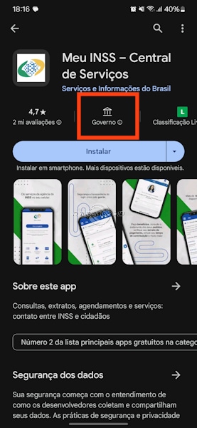 Google Play Store ícone para indicar que aplicativo é do governo