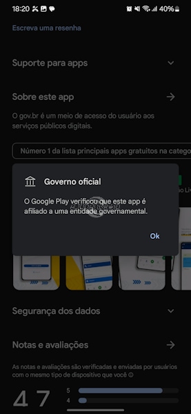 Google Play Store ícone para indicar que aplicativo é do governo