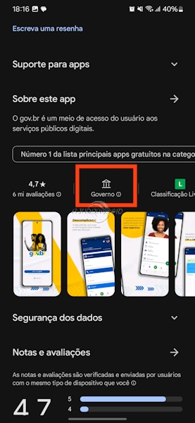 Google Play Store ícone para indicar que aplicativo é do governo