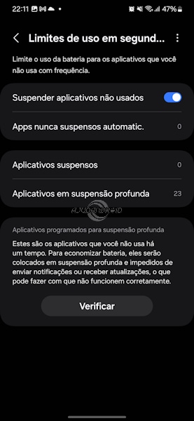 Samsung Galaxy colocando apps e games da suspensão profunda