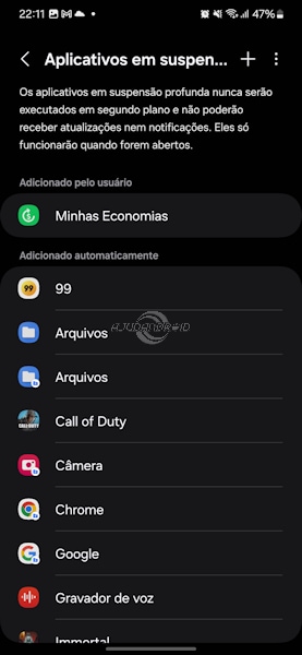 Samsung Galaxy colocando apps e games da suspensão profunda