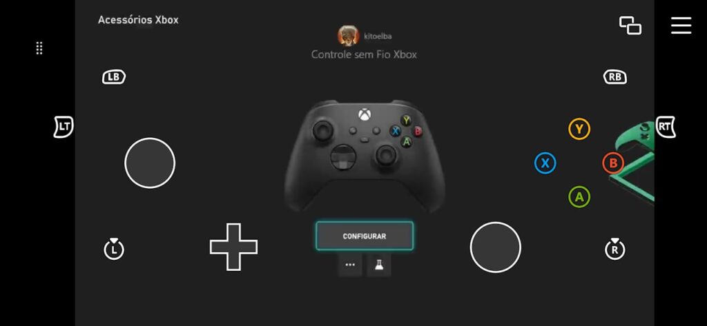 Xbox Beta com controle virtual na tela