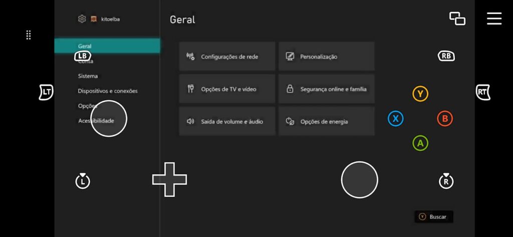 Xbox Beta com controle virtual na tela