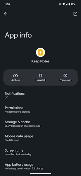 Android 15 arquivamento manual app