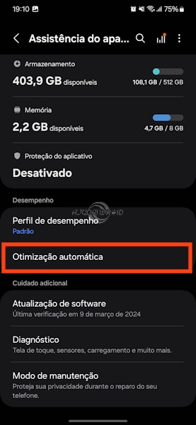 Samsung opção Otimização Automática