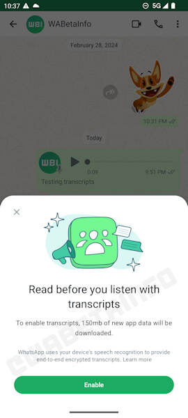 WhatsApp recurso mensagem de voz  para converter para mensagem de texto