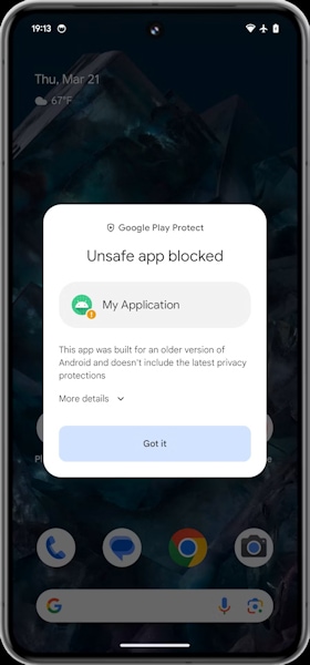 Android 15 bloqueio de aplicativos e jogos desenvolvidos para Android 6.0 Marshmallow ou anteriores
