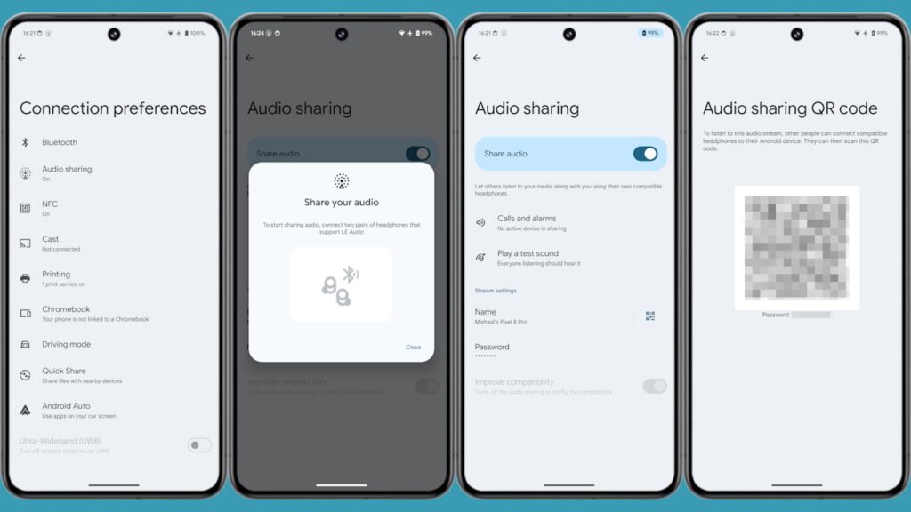 Android 15 compartilhamento de áudio