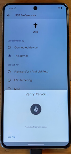 Android 15 segurança conexão USB