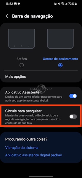 Circule para pesquisar no Google, como desativar