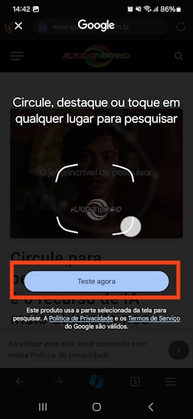 Circule para pesquisar no Google com botão virtual