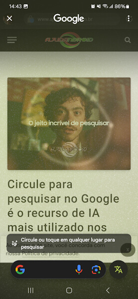 Circule para pesquisar no Google com botão virtual