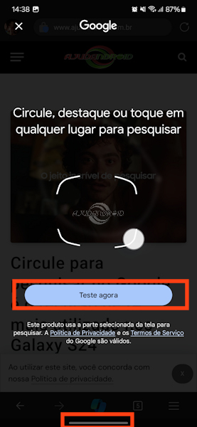 Circule para pesquisar no Google com navegação por gestos