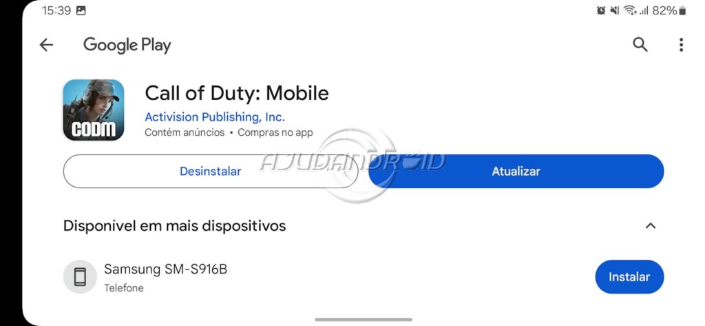 Google Play Store página atualizar Call of Duty Mobile