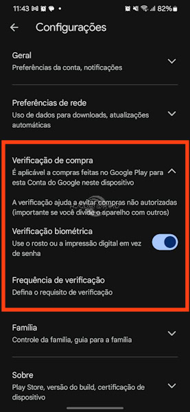 Google Play Store, verificação de compras com biometria