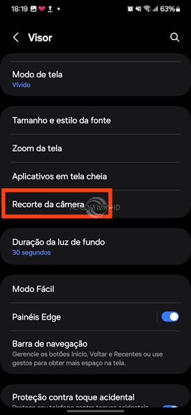 Samsung exibir ou ocultar o recorte da câmera na tela