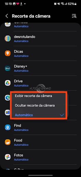 Samsung exibir ou ocultar o recorte da câmera na tela