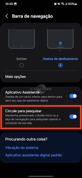 Samsung Galaxy, desativando o recurso Circule para pesquisar no Google