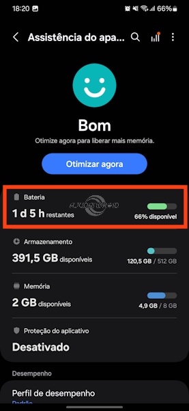 Samsung Galaxy, gráfico de bateria "Desde a última recarga"