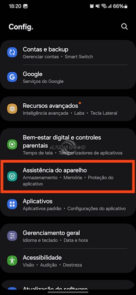 Samsung Galaxy, gráfico de bateria "Desde a última recarga"