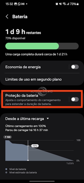 Samsung proteção da bateria na One UI 6.1 ou superior