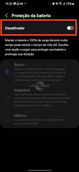 Samsung proteção da bateria na One UI 6.1 ou superior