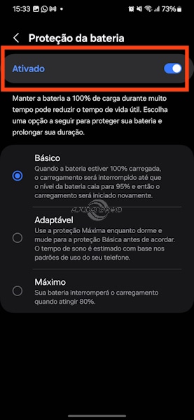 Samsung proteção da bateria na One UI 6.1 ou superior