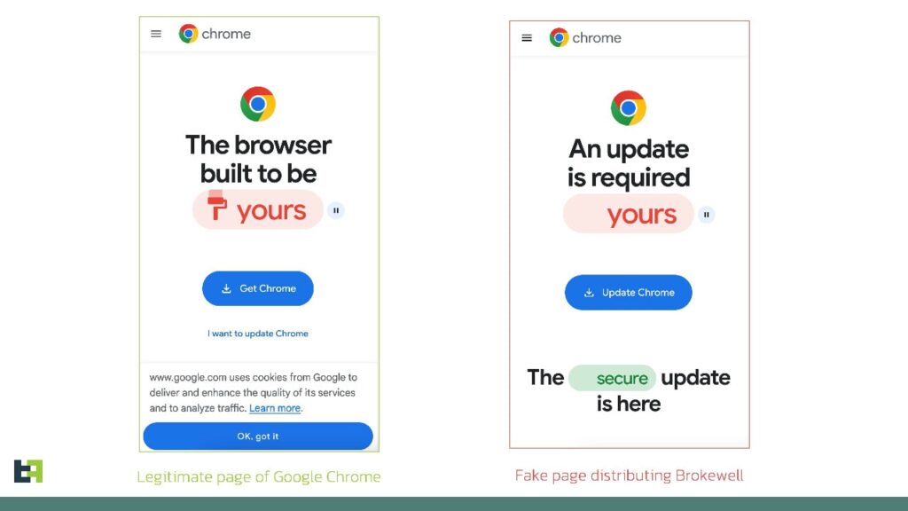 Chrome página oficial e página falsa com malware