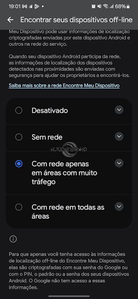 Encontre Meu Dispositiv na tela "Encontrar seus dispositivos off-line” opções