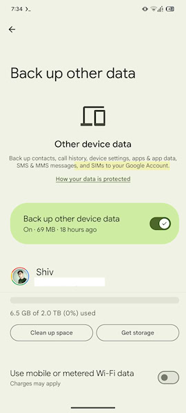 Android, Backup SIM
