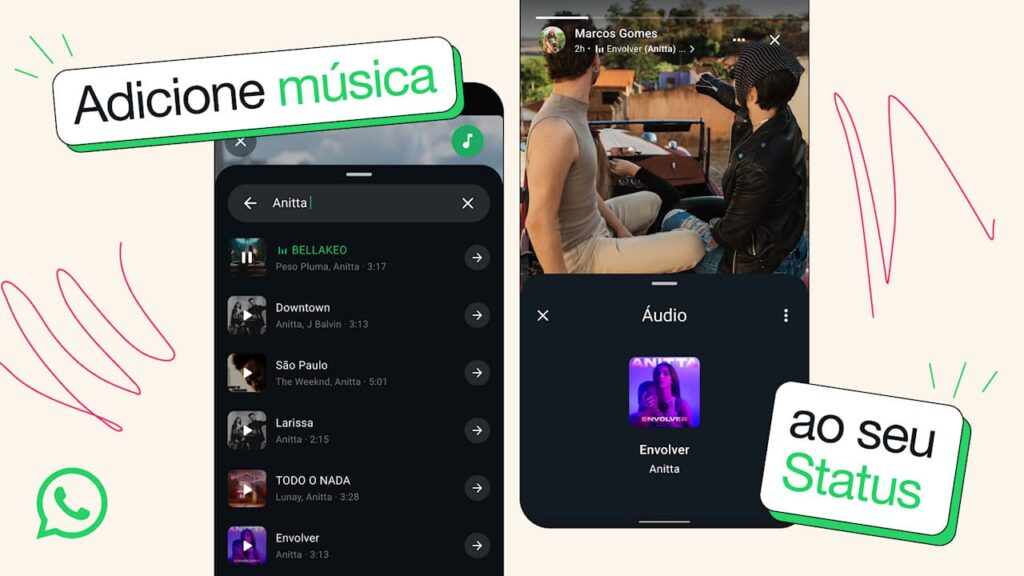 WhatsApp Status recebe música