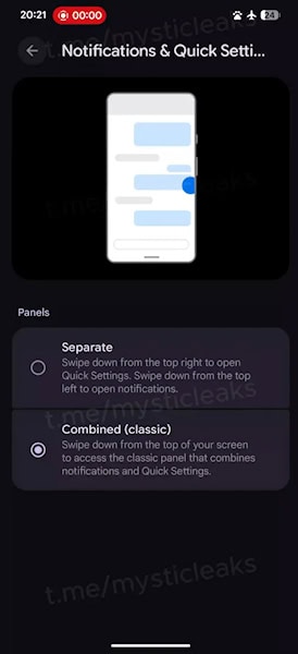 Android 16 opção para notificações separadas ou unificadas