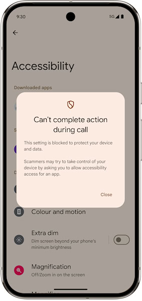 Android proteção contra ativação de acessibilidade em ligação