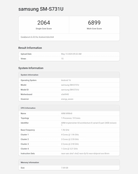 Galaxy S25 FE benchmark