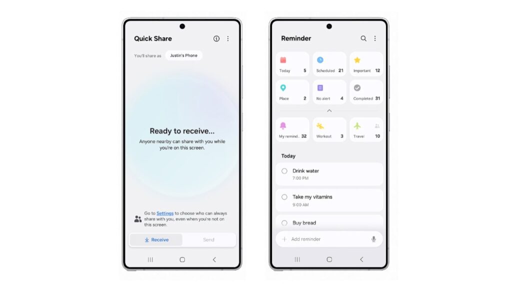 One UI 8 Quick Share e Lembretes