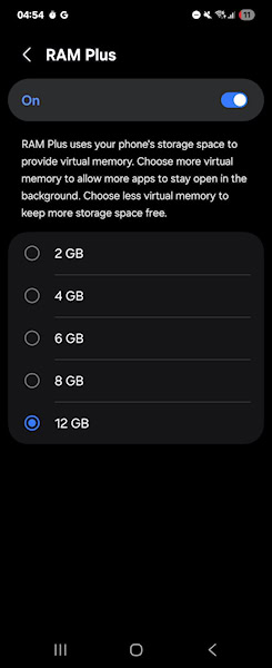 Samsung RAM Virtual (RAM Plus) de 12GB na One UI 8