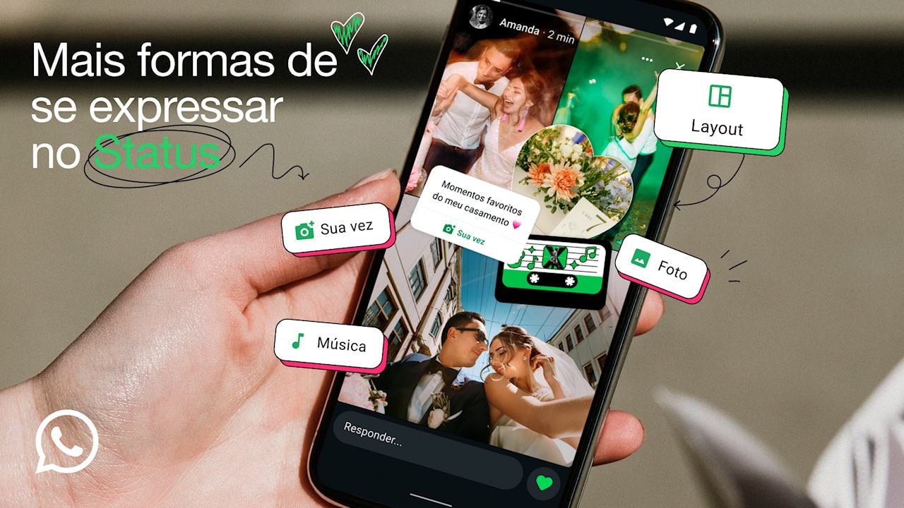 WhatsApp montagem de fotos no Status e mais