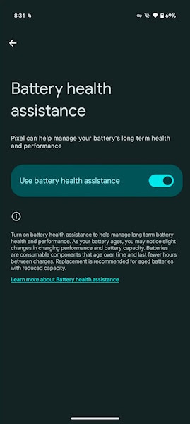 Android 16 Assistência à saúde da bateria