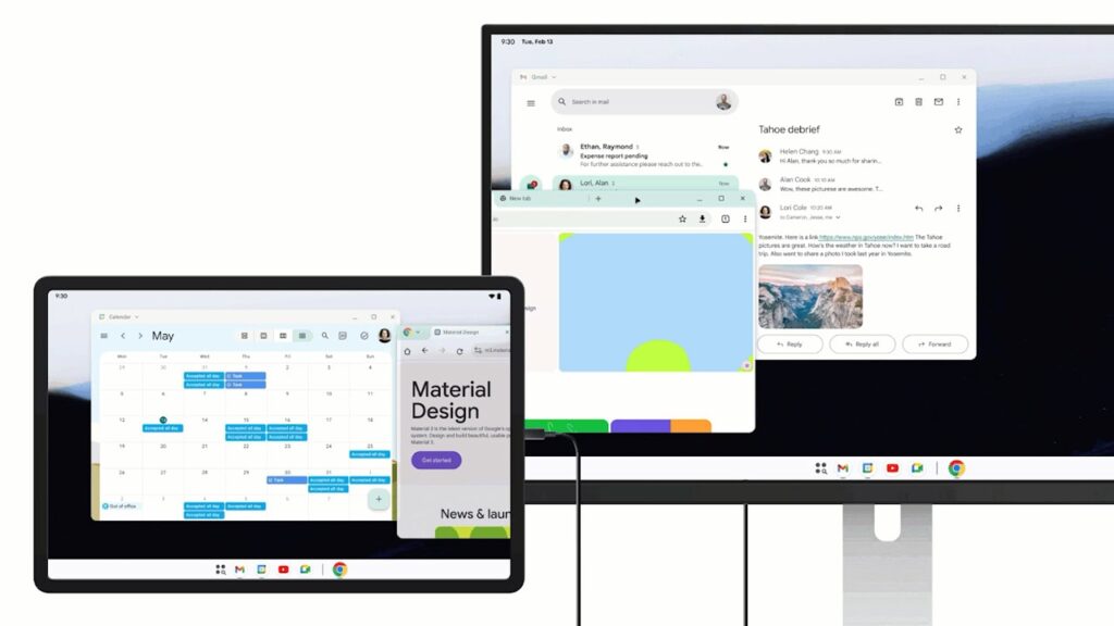 Android 16 Modo Desktop no monitor externo com o tablet