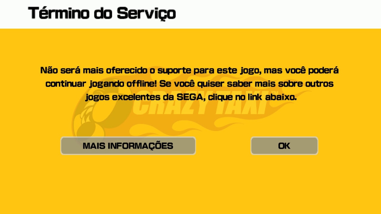 Crazy Taxi Classic aviso de término de serviço