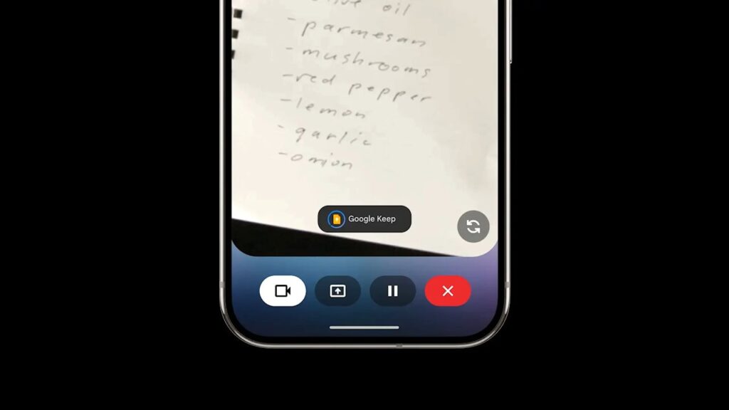Gemini Live integração com Google Keep