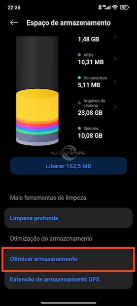 HyperOS opção Otimizar armazenamento