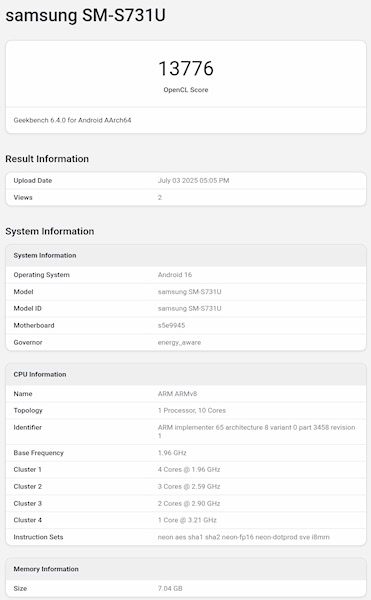 Galaxy S25 FE benchmark